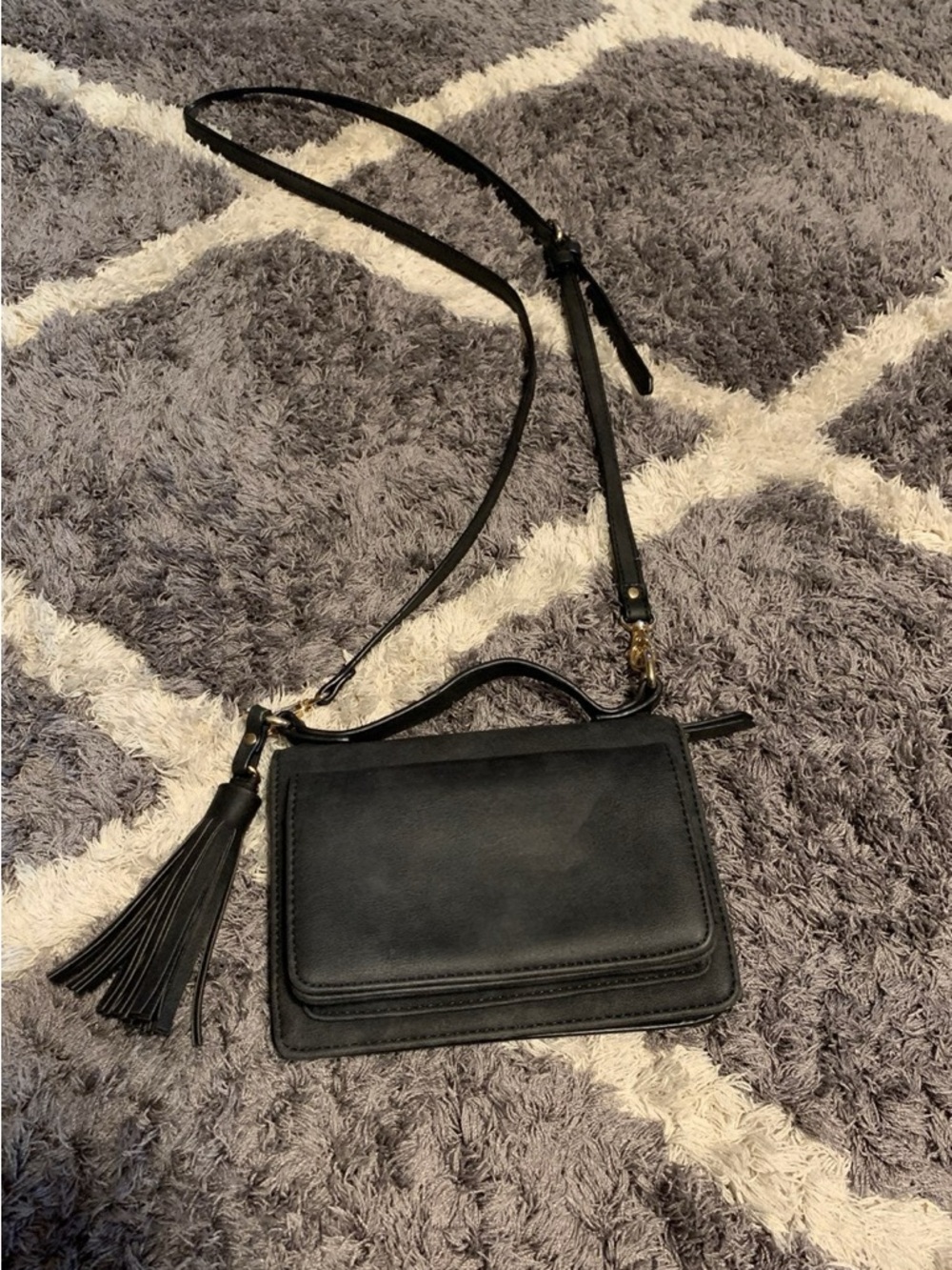 Black Women's Crossbody Bag with Tassel